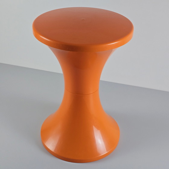 Image 1 of Space Age Design - Vintage Stamp Tam Tam Orange Plastic Stool - Tabouret Tam Tam Pop - Designed By Henry Massonnet, 1968.