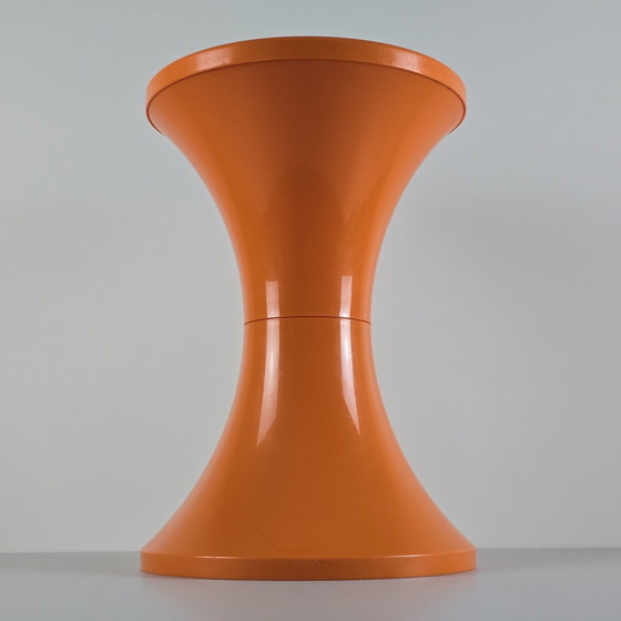 Image 1 of Space Age Design - Vintage Stamp Tam Tam Orange Plastic Stool - Tabouret Tam Tam Pop - Designed By Henry Massonnet, 1968.