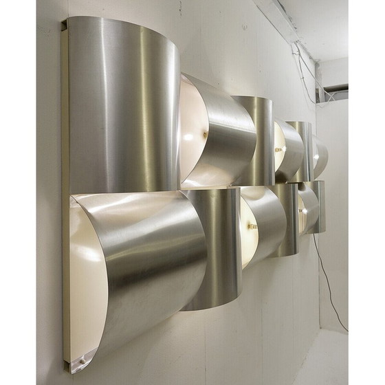 Image 1 of Vintage Aluminium 3-Panel Wandleuchte, Belgien