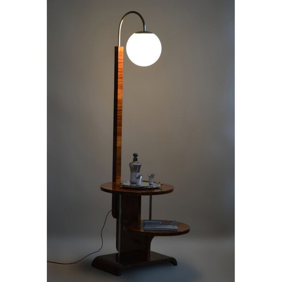 Image 1 of Vintage Art Deco Stehlampe aus Nussbaumholz von J. Halabala für Up Závody, Tschechoslowakei 1930