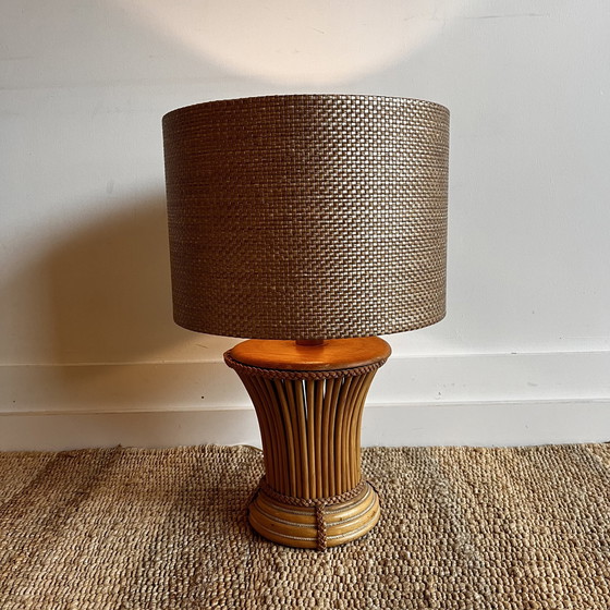 Image 1 of Mid Century Italienisch Bambus Rattan Lampenfuß