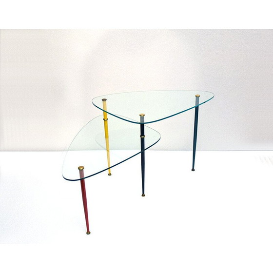 Image 1 of Vintage Arlecchino Couchtisch aus Metall und Kristall von Edoardo Poli für Vitrex, Italien 1960