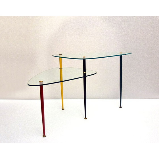 Image 1 of Vintage Arlecchino Couchtisch aus Metall und Kristall von Edoardo Poli für Vitrex, Italien 1960