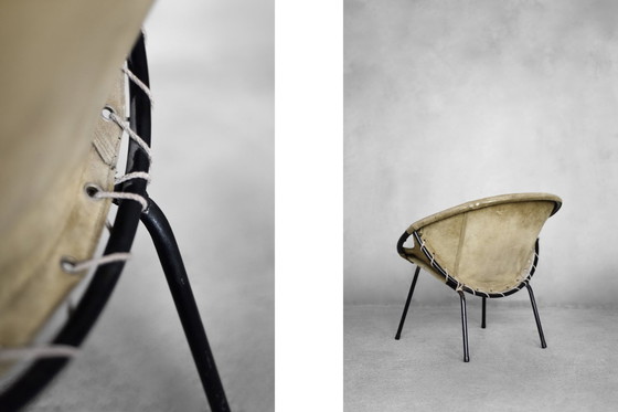 Image 1 of Vintage Mid-Century German Modern Earthy Grün Wildleder Kreis Ballon Stuhl von Lusch Erzeugnis für Lusch & Co, 1960S