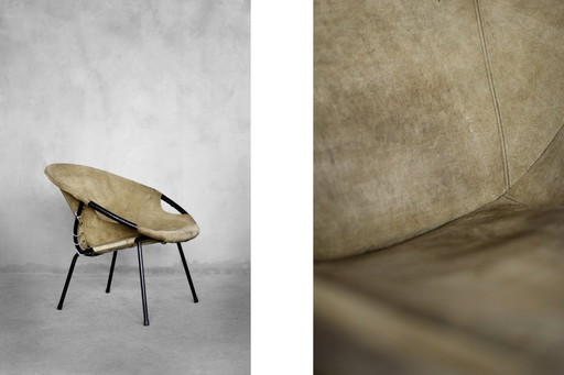 Vintage Mid-Century German Modern Earthy Grün Wildleder Kreis Ballon Stuhl von Lusch Erzeugnis für Lusch & Co, 1960S