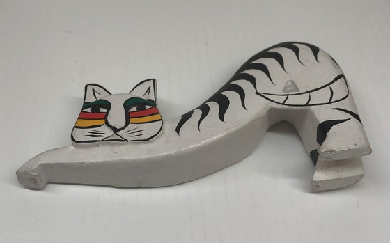 Image 1 of Laurel Burch Liegende Katze Aus Holz Handbemalt