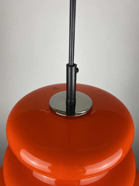 Image 1 of Hell Orange Glas Pendelleuchte Ah 1 von Peill And Putzler 1960