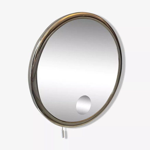 Vintage Brot Spiegel, drehbar, vergoldet, vergrößernd und beleuchtend, Frankreich 1970