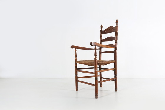 Image 1 of Antiker französischer Holzsessel mit Rohrsitz, 1890er Jahre