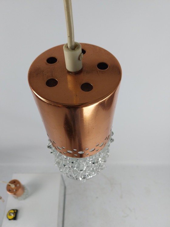 Image 1 of Satz von 2 brutalistischen Kupfer- und Glas-Pendelleuchten