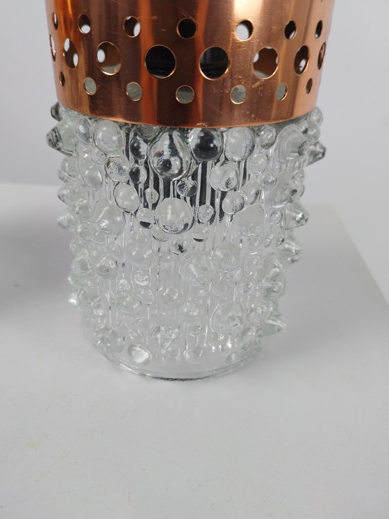 Image 1 of Satz von 2 brutalistischen Kupfer- und Glas-Pendelleuchten