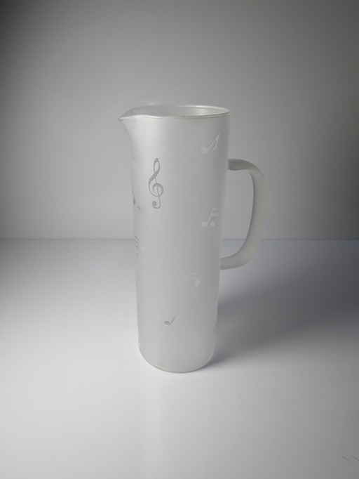 Glas Karaffe Musiknoten 80Er 90Er Vintage Saft Wasser Kanne Krug Art Deco Revival Glas Matt Satin