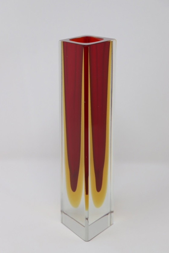 Image 1 of Rote und gelbe Vase aus Muranoglas, 1970er Jahre