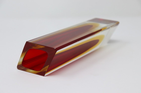 Image 1 of Rote und gelbe Vase aus Muranoglas, 1970er Jahre