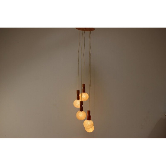 Image 1 of Vintage-Hängeleuchte aus Holz und Kunststoff, Tschechoslowakei 1970