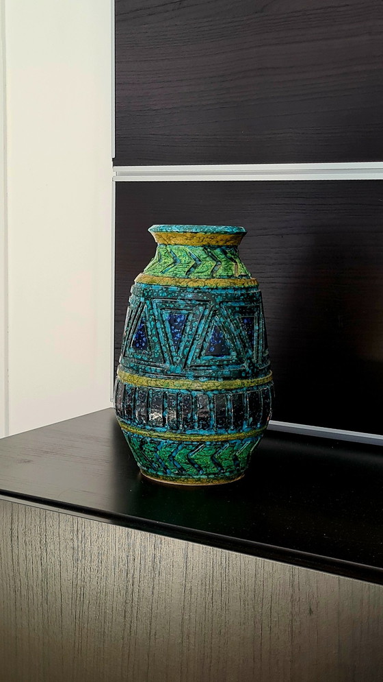 Image 1 of Xl Fratelli Fanciullacci Relief Vase Italienisch Alla Moda Töpferei Mcm Retro Bitossi