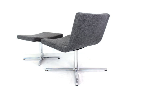 Image 1 of New! Wilkhahn Lounge Chair with Stool, Premium Wool, Aluminum and Chrome, Orig. Price 2800,- Euro