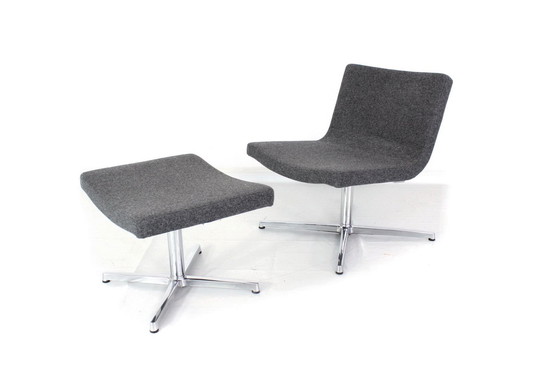 Image 1 of New! Wilkhahn Lounge Chair with Stool, Premium Wool, Aluminum and Chrome, Orig. Price 2800,- Euro