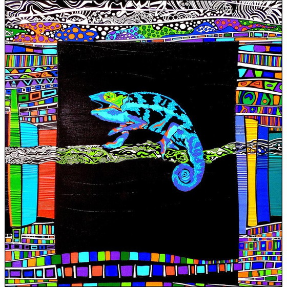 Image 1 of Vintage-Gemälde Das Chamäleon aus der Zulu-Mythologie von Alain Carpentier