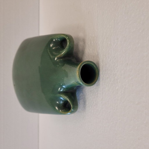 Handgefertigte Vintage-Vase in organischem Grün, Frankreich 1970