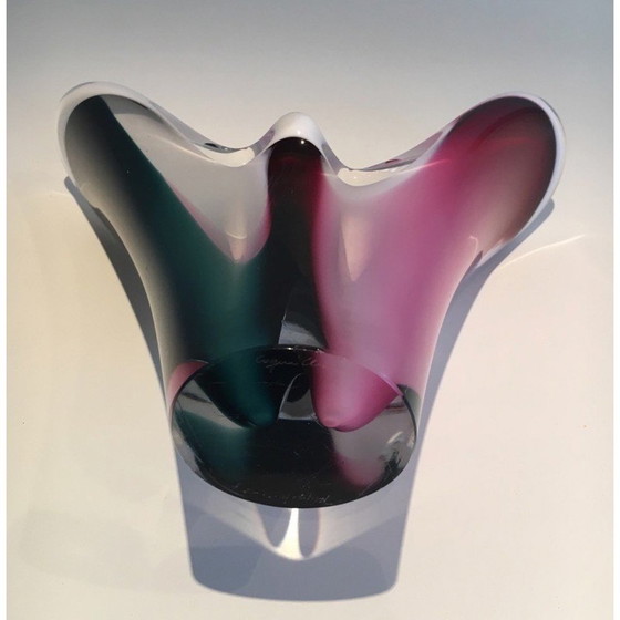 Image 1 of Klassische Muschelvase aus mehrfarbigem Glas, signiert Flygsfors, 1956