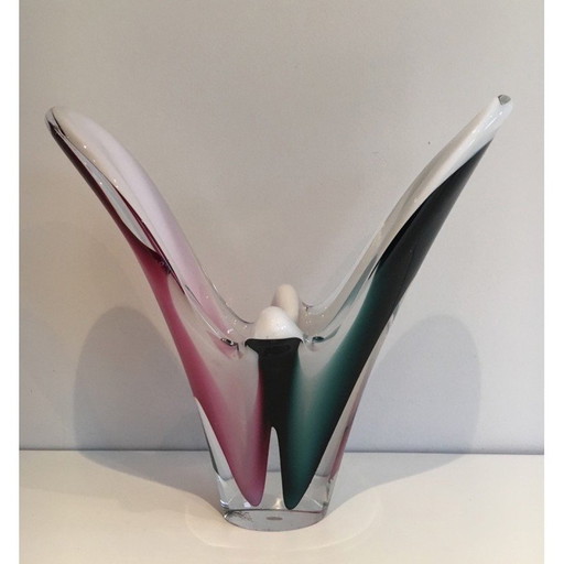 Klassische Muschelvase aus mehrfarbigem Glas, signiert Flygsfors, 1956