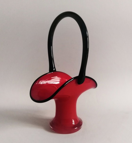 Image 1 of Michael Powolny Loetz Tango Rot/Schwarz Art Deco Glaskorb, 1920S