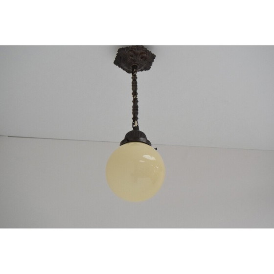 Image 1 of Hängelampe aus Messing im Art-Deco-Stil, tschechisch 1930