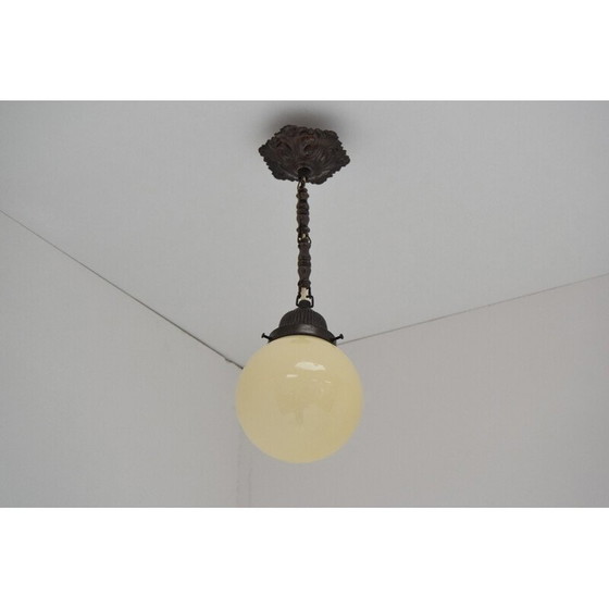 Image 1 of Hängelampe aus Messing im Art-Deco-Stil, tschechisch 1930