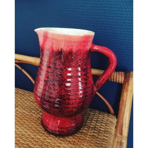 Vintage-Vase von Accolay aus rot emaillierter Keramik