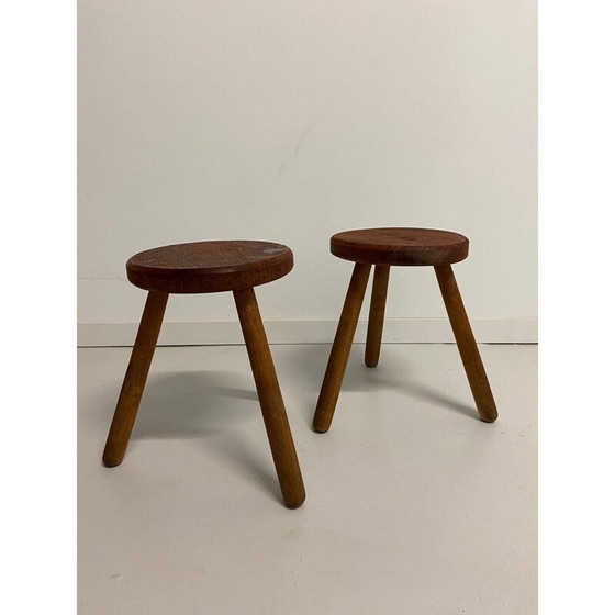 Image 1 of Paar skandinavische Dreibeinhocker im Vintage-Stil