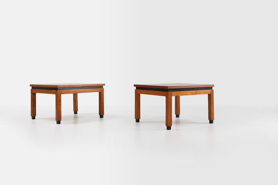 Image 1 of Satz von 2 minimalistischen MDK Belgium Beistelltischen aus Teakholz, ca. 1960