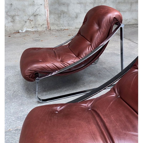 Image 1 of Paar Vintage-Sessel aus Edelstahl und Lederpolsterung von Roche&Bobois, 1970