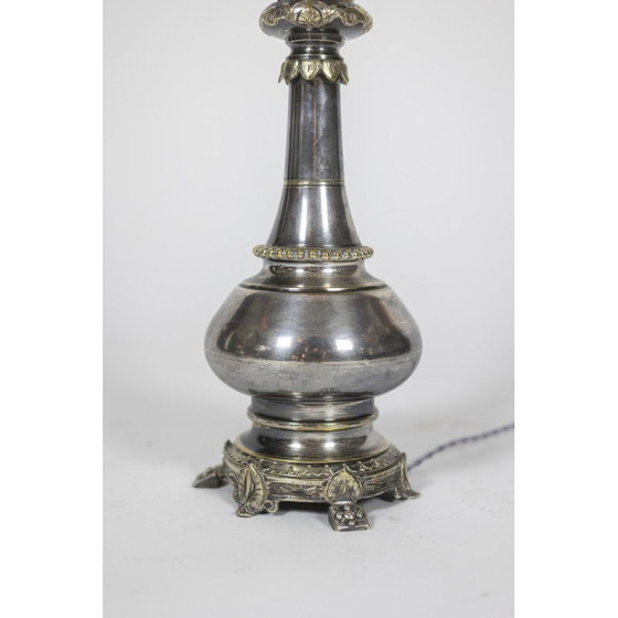 Image 1 of Paar Vintage-Lampen aus Metall und versilberter Bronze, Frankreich 1880