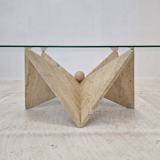 Image 1 of Vintage Couchtisch aus Travertin, Italien 1980