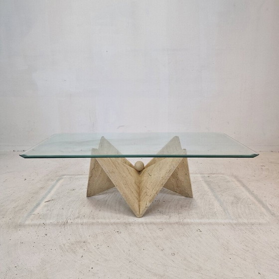 Image 1 of Vintage Couchtisch aus Travertin, Italien 1980