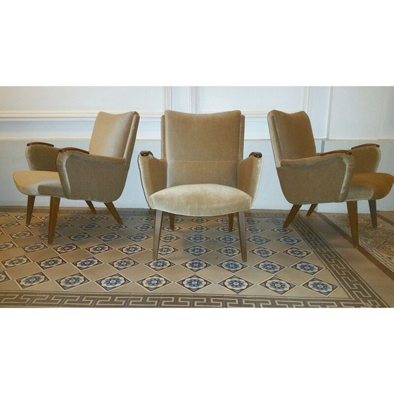 Image 1 of Vintage dänischer Sessel von Arno Votteler für Knoll in beigefarbenem Samt 1950