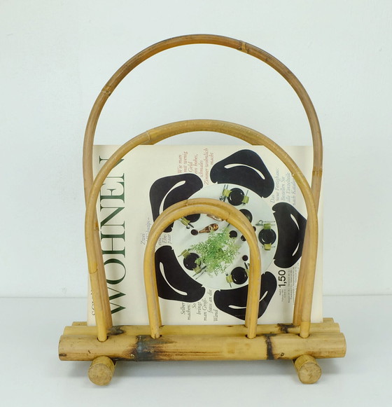 Image 1 of vintage 1950s 60s mid century magazine rack bamboo hawaii tiki style