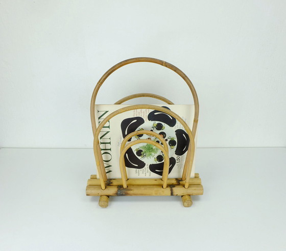 Image 1 of vintage 1950s 60s mid century magazine rack bamboo hawaii tiki style
