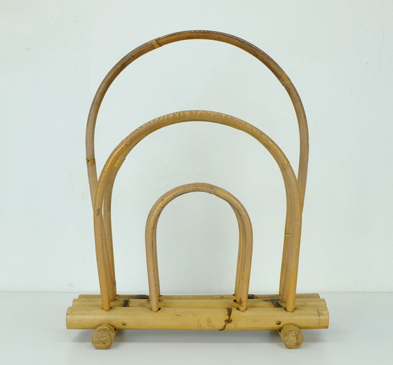 Image 1 of vintage 1950s 60s mid century magazine rack bamboo hawaii tiki style
