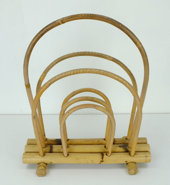 Image 1 of vintage 1950s 60s mid century magazine rack bamboo hawaii tiki style