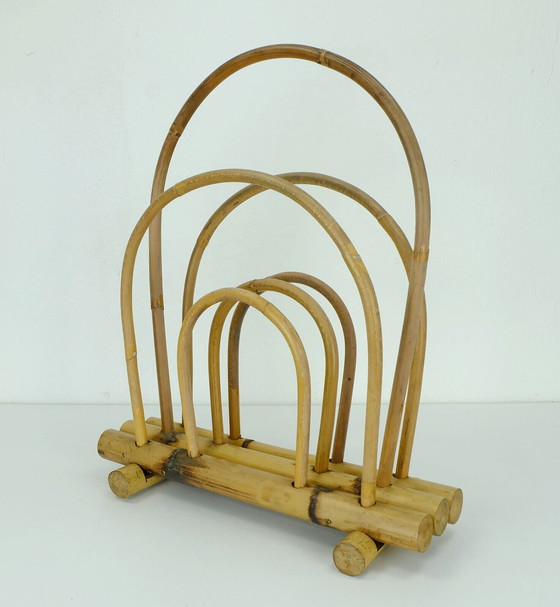 Image 1 of vintage 1950s 60s mid century magazine rack bamboo hawaii tiki style