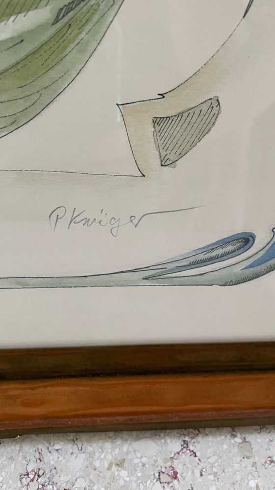 Image 1 of Irisblume auf Papier Rahmen Holz Vintage