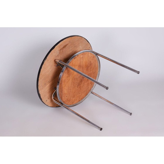 Image 1 of Runder Bauhaus-Tisch aus verchromtem Stahl und lackiertem Holz, Tschechoslowakei 1930