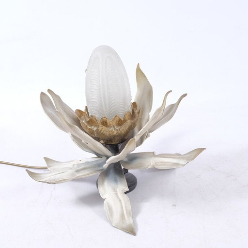 Vintage Art Deco Tischlampe aus Glas und floraler Keramik, Italien 1920