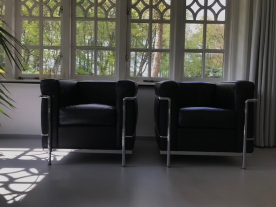 Image 1 of 2x Cassina Sessel LC2 Designer Le Corbusier schwarzes Leder