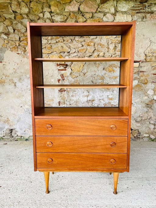Vintage, Teak Bücherregal mit Schubladen, skandinavischer Stil 1960S