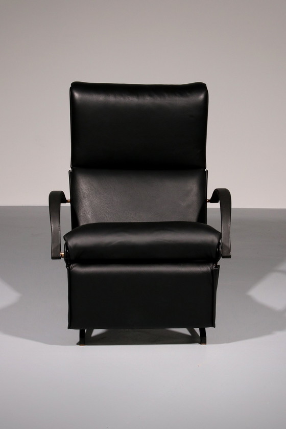 Image 1 of Italian Black Leather Adjustable P40 Relax Chair von Osvaldo Borsani Tecno.