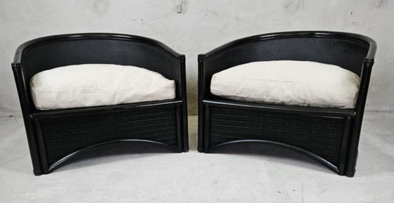 Image 1 of 2x Vintage Korbsessel schwarz