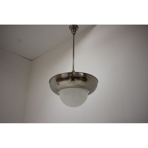 Vintage Art Deco Metall und Glas Pendelleuchte, Tschechoslowakei 1930